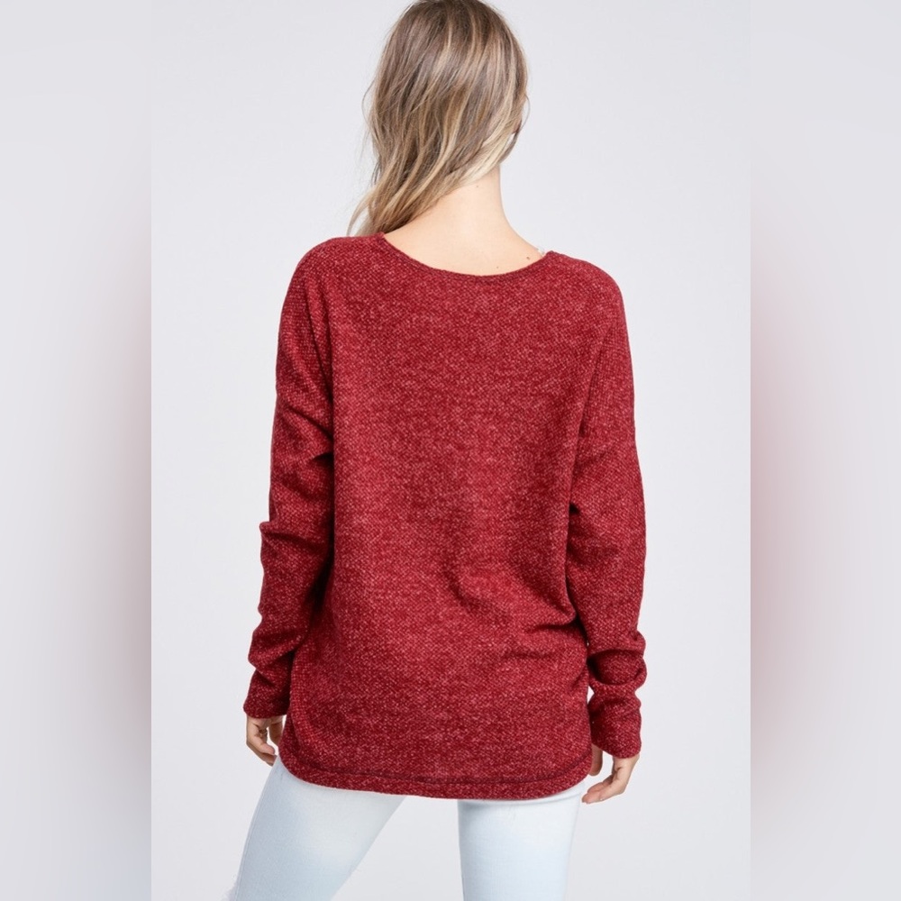 NWT White Birch High-Low Dolman Sleeve Knit Sweater, Burgundy - Picture 5 of 6